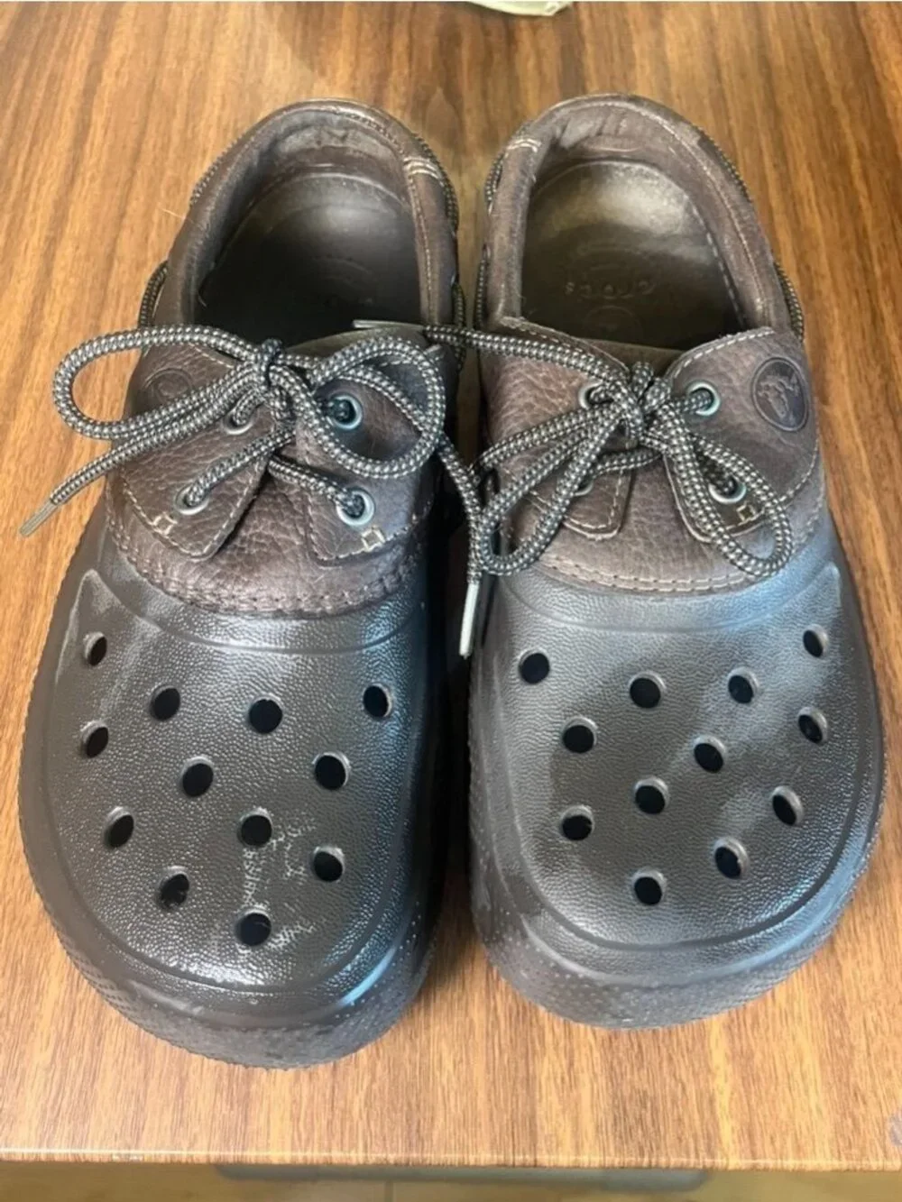 Crocs Islander Pitcrew Boat Shoe Brown Leather 10 Resort Preppy Summer Gorp